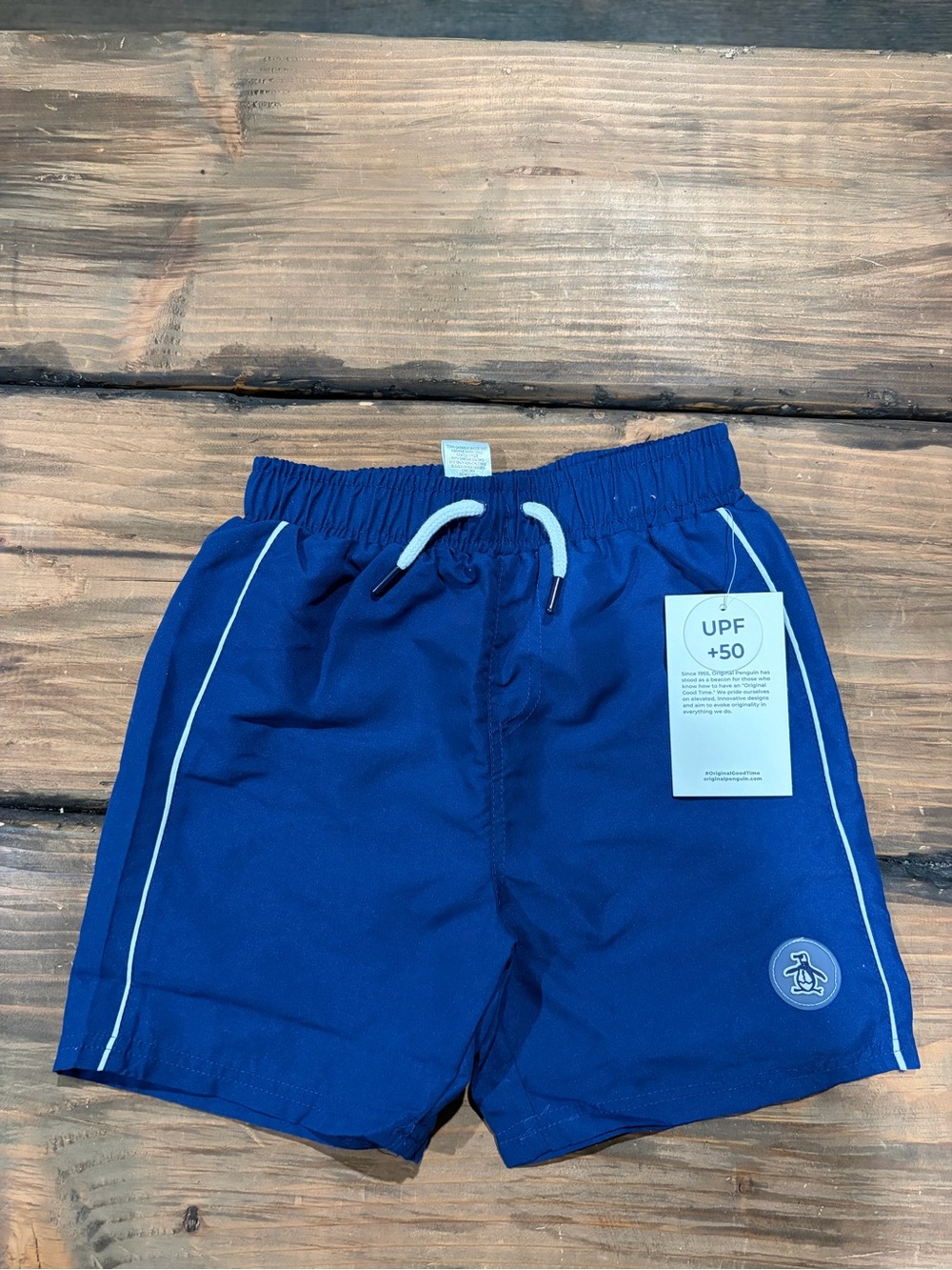 Original Penguin Boys Navy Swim Shorts with White Piping
